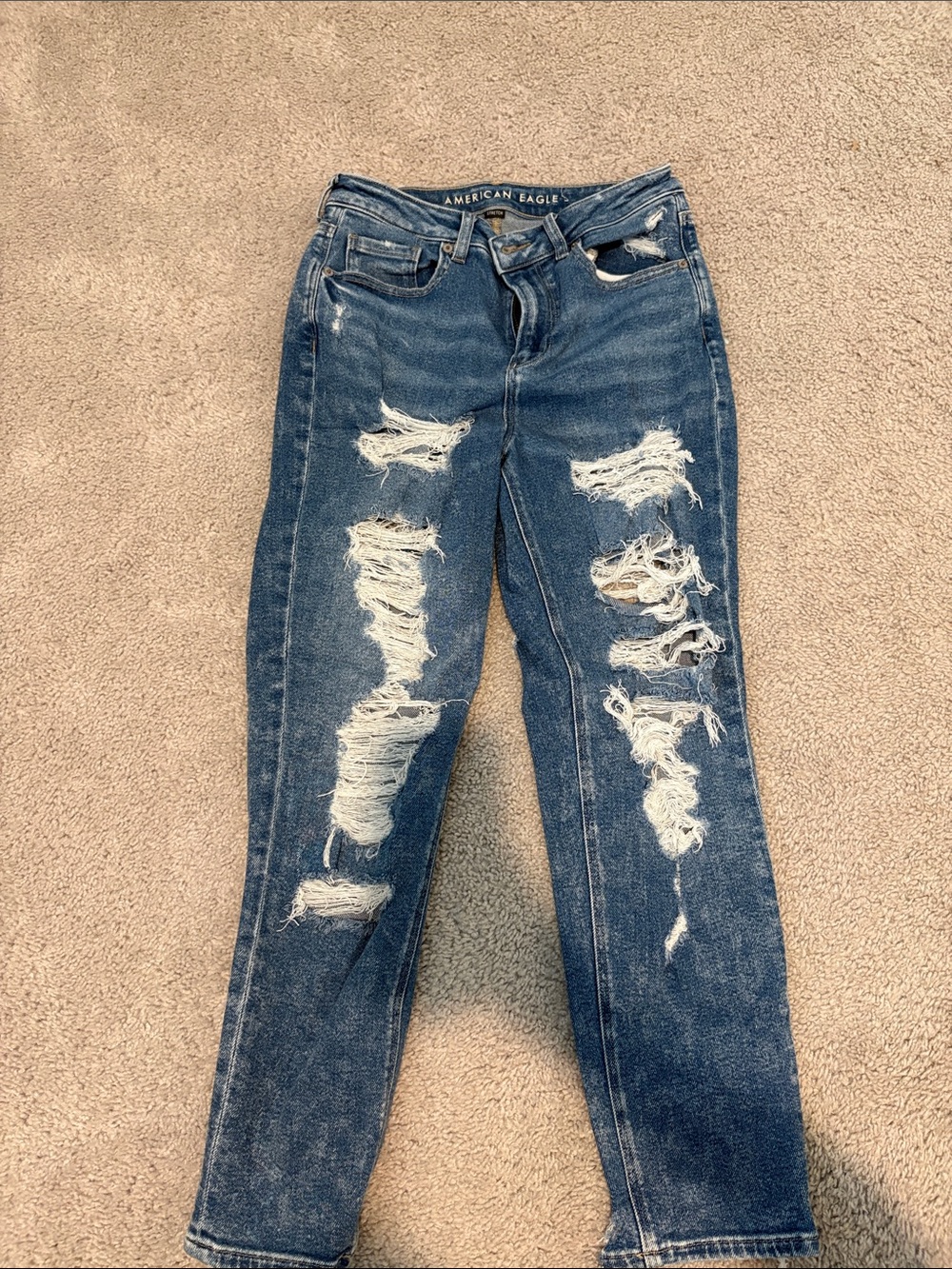 American Eagle Outfitters Distressed Dark Blue Boyfriend Jeans